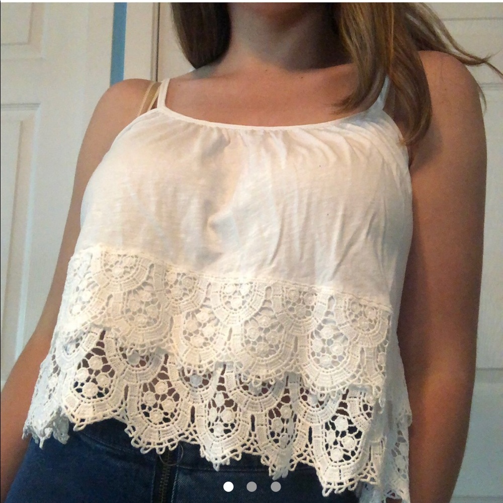 ZARA Trafaluc Medium White Lace Blouse